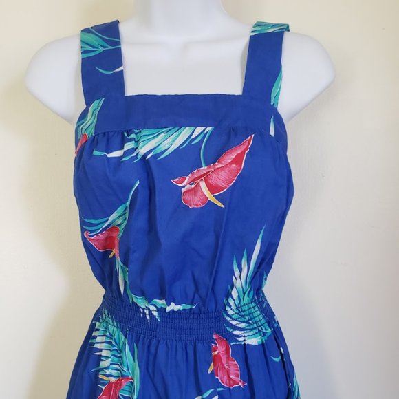 Sand Pebble of Hawaii Womens Sundress Small Blue Anthurium Print 70s USA - Picture 5 of 12